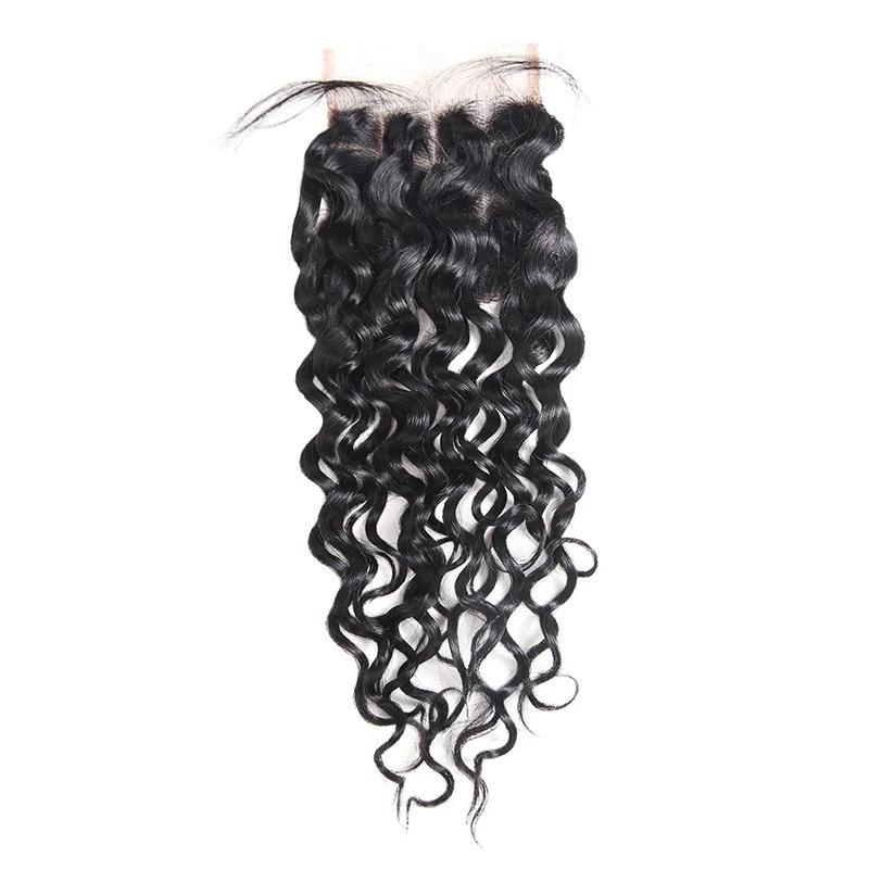 Mstar Indian Water Wave Lace Closure With Baby Hair 100% Human Hair 4x4  Swiss Lace Closure 130% Density Medium Brown