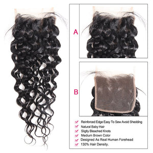 Mstar Indian Water Wave Lace Closure With Baby Hair 100% Human Hair 4x4  Swiss Lace Closure 130% Density Medium Brown