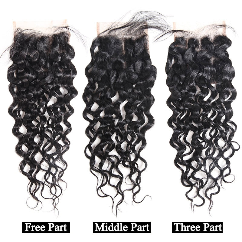 Mstar Indian Water Wave Lace Closure With Baby Hair 100% Human Hair 4x4  Swiss Lace Closure 130% Density Medium Brown