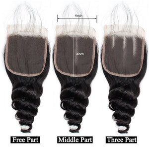 Mstar Brazilian Loose Wave Closure 4*4 Lace Free Middle Part Non Remy Human Hair Lace Closure Natural Color Free Shipping