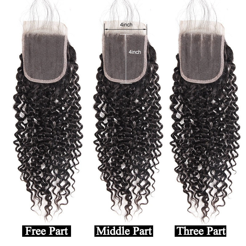 Mstar Kinky Curly Weave Human Hair Bundles with Lace Closure Non-Remy Hair Extensions Peruvian Hair 3 Bundles with Closure