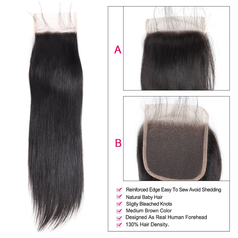 Mstar Malaysian Straight Hair Human Hair Bundles with Closure 4 Bundles With Closure Natural Color Non Remy Hair Extension