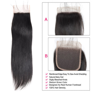 Mstar Indian Straight Human Hair 4 Bundles with Closure with Baby Hair Free Middle Three Part Lace Closure With Bundles Non Remy