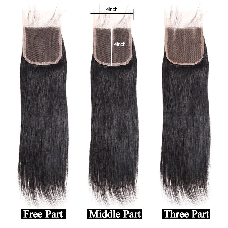 Mstar Indian Straight Human Hair 4 Bundles with Closure with Baby Hair Free Middle Three Part Lace Closure With Bundles Non Remy