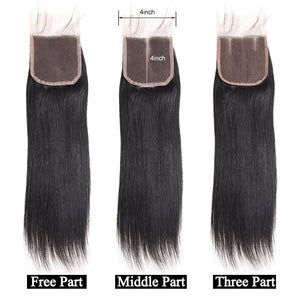 Mstar Indian Straight Human Hair 4 Bundles with Closure with Baby Hair Free Middle Three Part Lace Closure With Bundles Non Remy