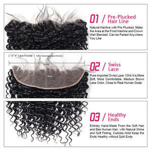 Mstar Deep Wave Lace Frontal Indian Human Hair Swiss Lace Closure Free Part 13*4 Inch Natural Color Non Remy Hair 130% Density