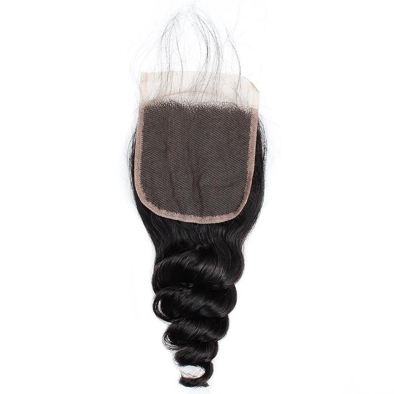 Mstar Brazilian Loose Wave Closure 4*4 Lace Free Middle Part Non Remy Human Hair Lace Closure Natural Color Free Shipping