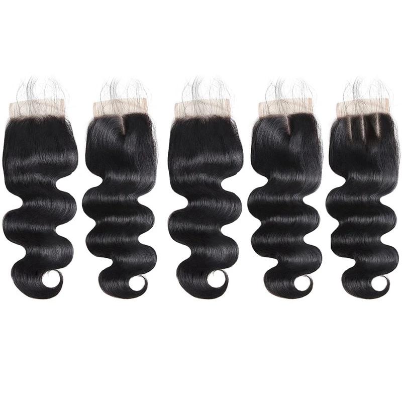 Mstar Wholesale Brazilian Body Wave Hair Lace Closure 5Pcs/Lot Free Middle Three Part Lace Closure Non Remy Hair Closure