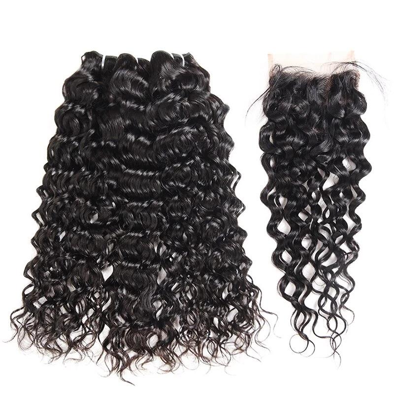 Mstar Water Wave Bundles With Closure Free Part Human Hair 3 Bundles With Lace Closure Remy Peruvian Hair Bundles With Closure