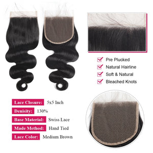 Mstar Body Wave Bundles With Closure Malaysian Human Hair Bundles With Closure Free Part 5X5 Lace Closure With Bundles Non Remy